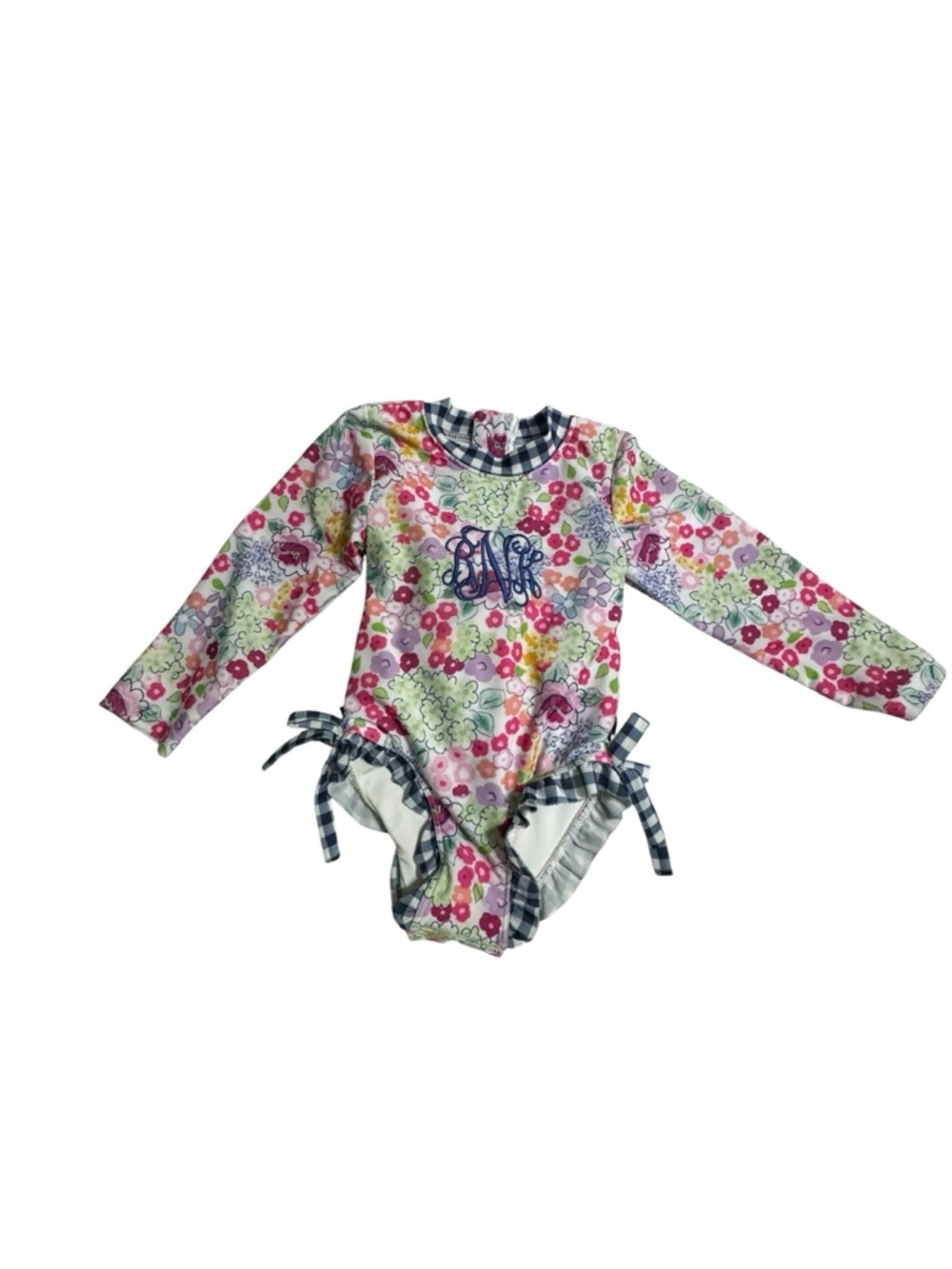 Monogram “bNk” Floral Long-Sleeve One-Piece Swim Suit in Multicolor